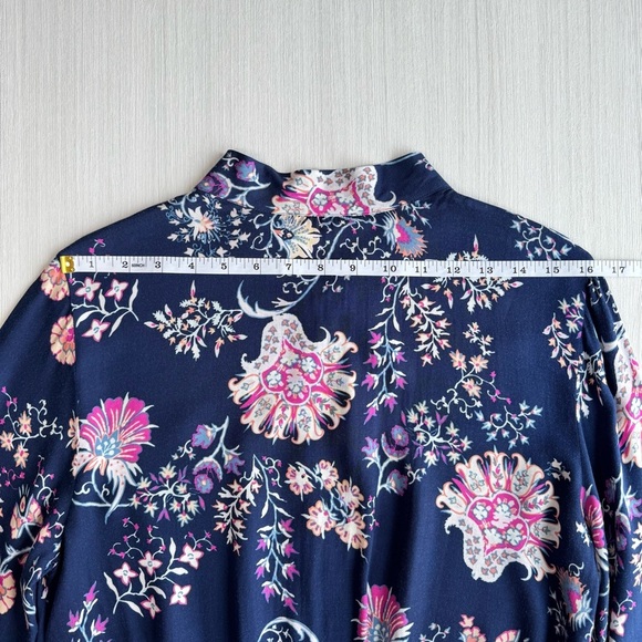 JOSIE NATORI Floral Bomber Jacket Size S Navy Pink Paisley Boho Lightweight - Picture 5 of 11